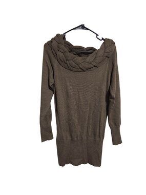 Venus Sweater Dress Size Large Brown Braided Neckline Long Sleeves Long Sleeves